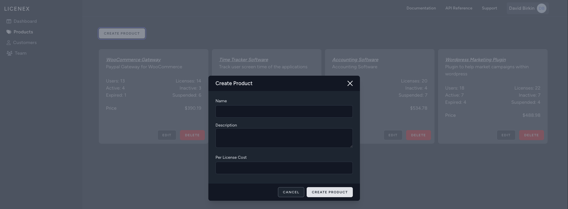 Create Product with Modal