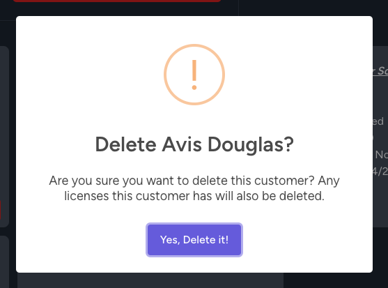 Delete Customer Warning